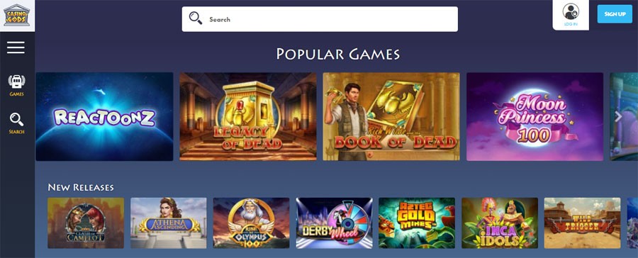 Casino Gods home page screen