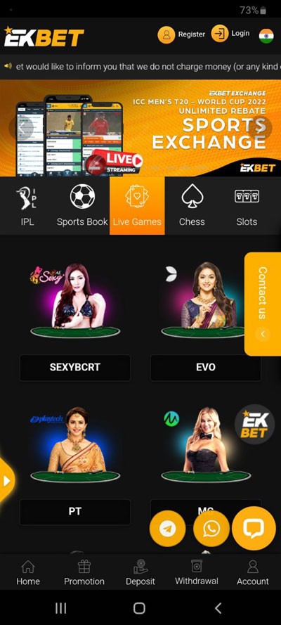 Ekbet mobile live casino